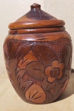Vintage old Retro 1960s wooden wood bowl Lidded Oriental storage box tub trinket