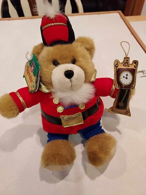 Nutcracker Bear Stuffed Plush ''Nutcracker'' 14'' with Tag & Clock Vintage Gibson