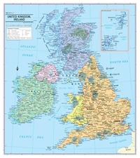 United Kingdom and Ireland Wall Map Poster - 24"Wx27"H