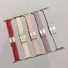 Slim Leather Strap For Apple Watch Series 10 9 8 7 6 5 4 3 SE H-fold Buckle Band