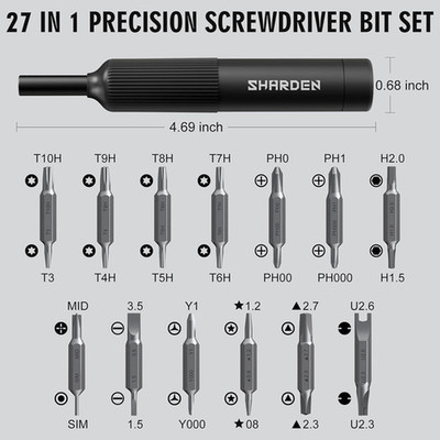 Sharden 27-In-1 Precision Screwdriver Set Multi Bit Small Black