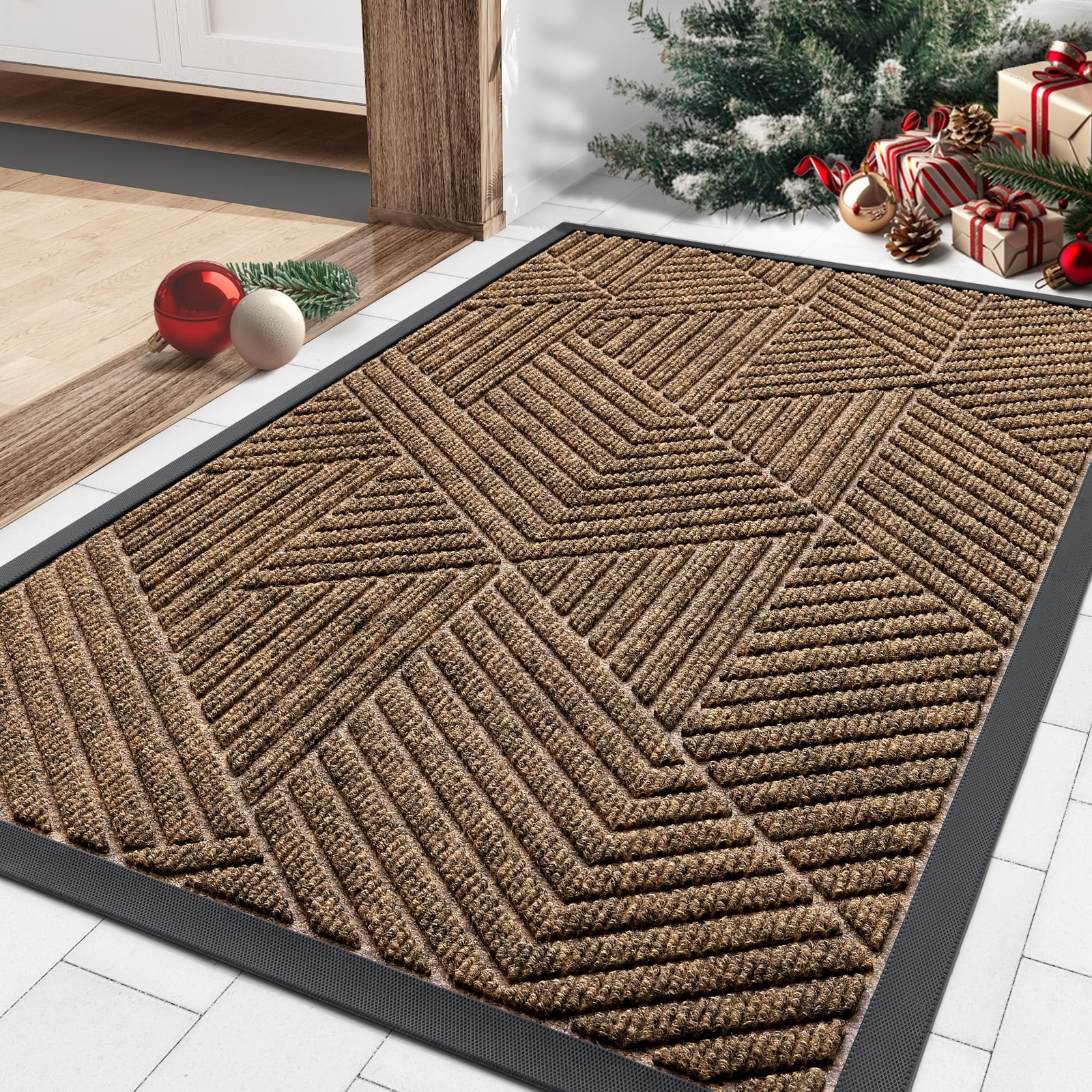 Front Door Mat Outside Entrance, Heavy Duty Natural Rubber Mat, Sturdy Trap D...