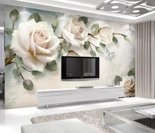 3D White Rose Flower R29055 Wallpaper Wall Mural Self-adhesive Removable Luna