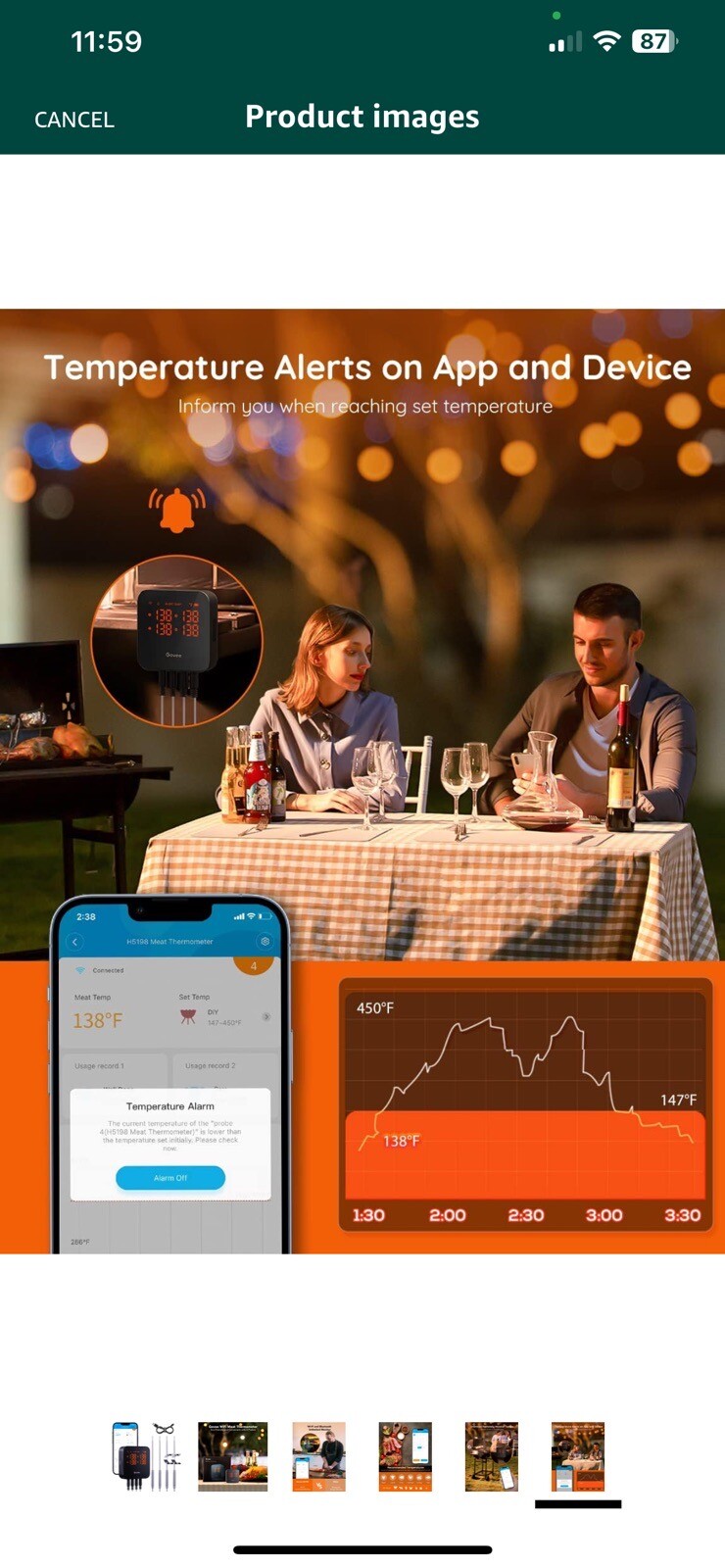 Govee Wifi Meat Thermometer Wireless 4 Probe Smart Bluetooth Grill W