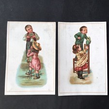2 Chromos Kinder und Papagei Ende 19. Jh. französischer viktorianischer Schrott 19. Jh.