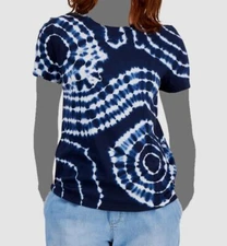 $24 Style & Co Women's Blue Tie-Dye Short Sleeve T-Shirt Top Size Small