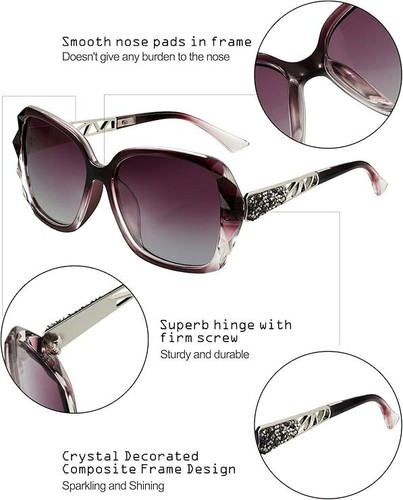Polarized Oversized Square Fashion Sunglasses for Women Large Sparkling Frame - 第 9/16 張圖片