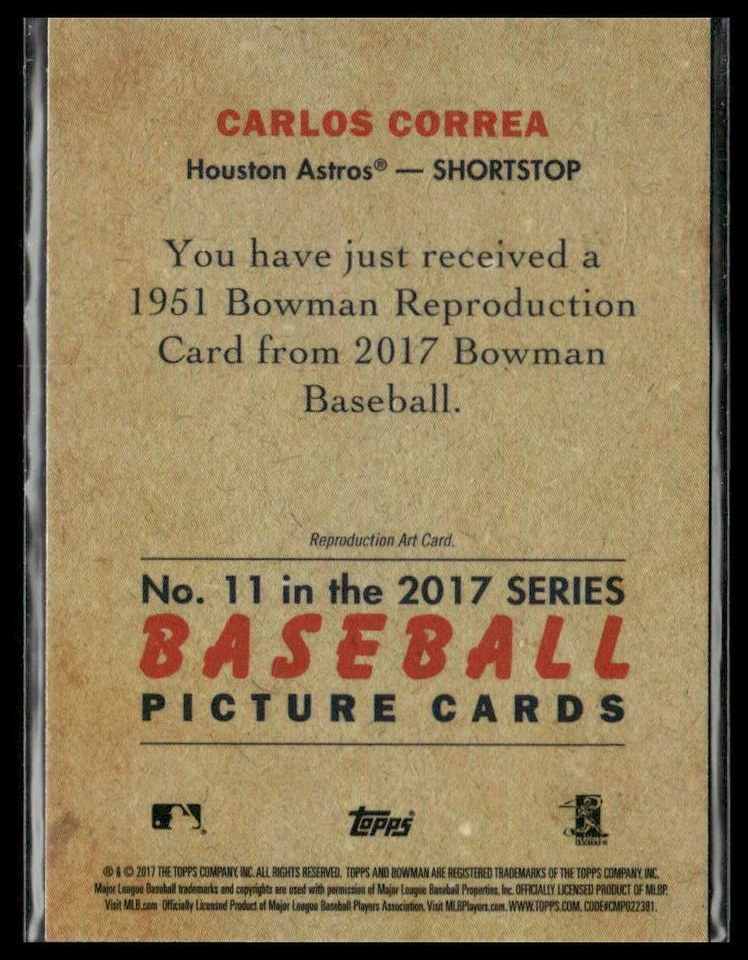 Carlos Correa #11 2017 Bowman: 1951 Bowman Chrome Houston Astros - Image 2 of 2