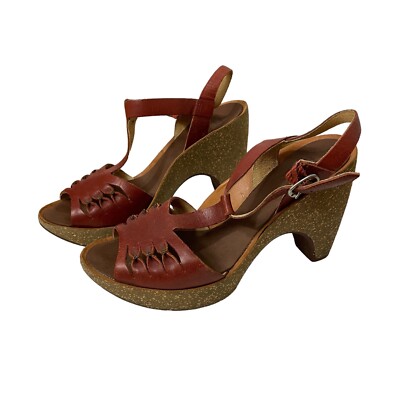 Camper Trampolina Heeled Leather Strap Sandals Size 37 Red Y2K