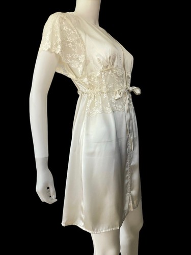 NWT Women Sleeping Robe Sexy Nightgown Cream Long Sleeve Silk Pajamas S - Picture 3 of 12