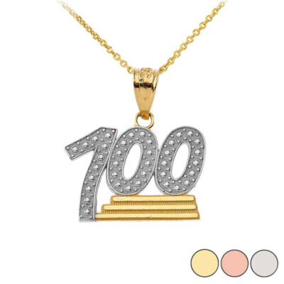 Textured 100 Points Emoji Pendant Necklace in Gold (Yellow/ Rose/White)