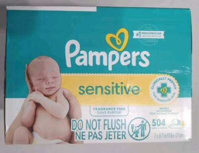 Pampers Sensitive Baby Wipes 6-Pack Flip Top 504 ct Wipes Clinically Proven New