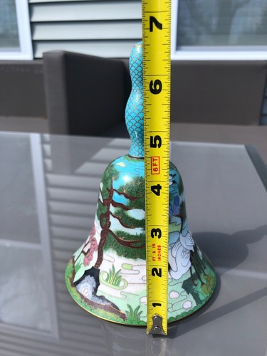 Vintage Chinese Cloisonne Bell with Red-Crowned Crane Birds 6-1/2" tall - Picture 6 of 8