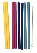 8 Straight 10  Reusable Silicone Drinking Straws with Cleaning Brush