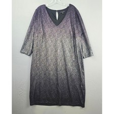 Lane Bryant V-Neck Button Closure Shimmery Cocktail Dress Purple Black 18/20