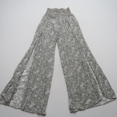 Rewash Womens Wide Leg Floral Pants Small Slit Legs Smocked Waist Boho Festival