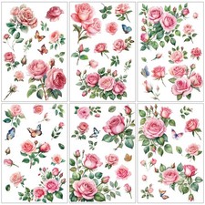 12 Sheets Flowers Rub on Transfers for Crafts and Furniture Rose Floral Transfer