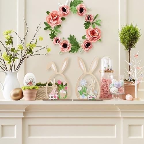 2Pcs Easter Decorations for the Home Wooden Bunny Decor Sign Farmhouse Rustic - Picture 6 of 8