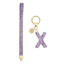 Initial Letter x Keychain for Women Rhinestone Alphabet Keychain, Purple