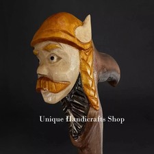 Viking handle wooden walking stick hand carved for men women walking cane