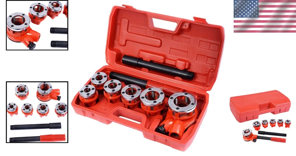 Portable Ratchet Pipe Threader Kit - 6 Dies & Case - Image 2 of 4