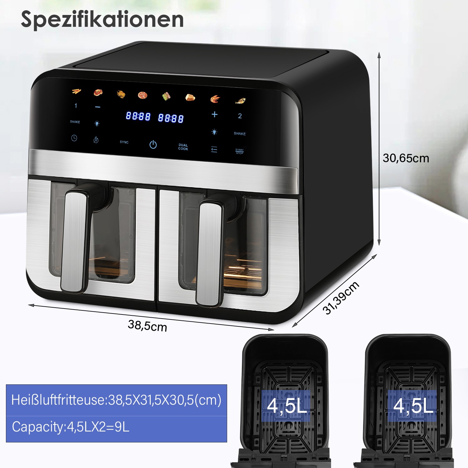 Friggitrice ad Aria Calda 9L Dual Zone 8 in 1 foto 4