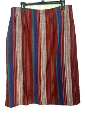 VTG D.K. Gold Boho Hippie Vertical Striped Pockets Midi Skirt Sz 14 Wool Blend