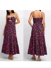 Fore Bohemian Pink& Black Floral Cut-out Spaghetti Strap Flowy Maxi Dress Size M