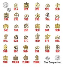 Vintage Back Date Graduation Gold Metal YEAR DATE Charms for Tassels (1991-2000)