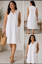 Tahari 100% Linen White Sleeveless Shirt Dress Women’s Plus Size 3X Knee Length