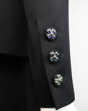 CHANEL 98P VINTAGE NERO GIACCA BLAZER GONNA TUTA TRIFOGLIO GRIPOIX BOTTONI + BORSA FR38 