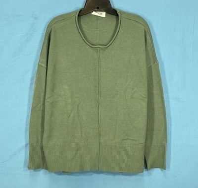 DOUBLE ZERO Green MID-WEIGHT KNIT Ribbed Trim SIDE SLITS Casual Cozy SWEATER S