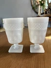 White Milk Glass Square Pedestal Glassware Mid-Century Modern Goblets Set Of 2