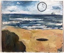 Seascape Surrealism Modern Dali  20"x24" Oil Painting On Canvas Original Signed