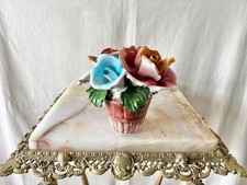 Vintage Nuova Capodimonte Italy Porcelain Rose Flower Bouquet Basket R.B. 5.5”