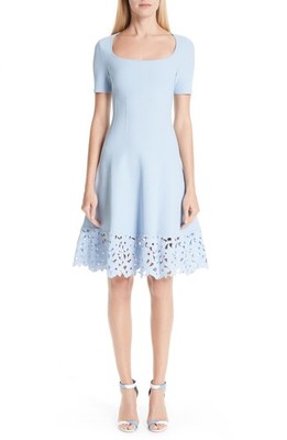 Oscar de la Renta Floral Cut Out Dress Pastel Blue US 6 M NWOT