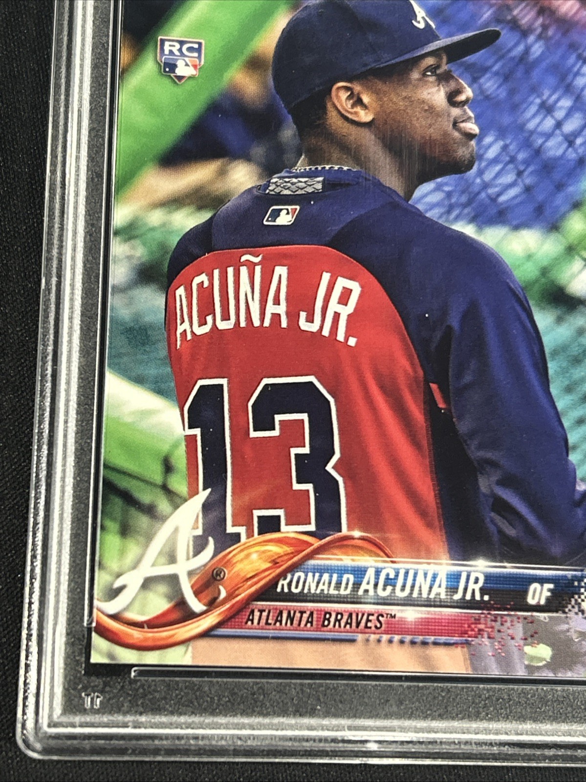 2018 Topps Update Red and Blue Shirt PSA 10 Ronald Acuna Jr Rookie RC #US250 SP view 2