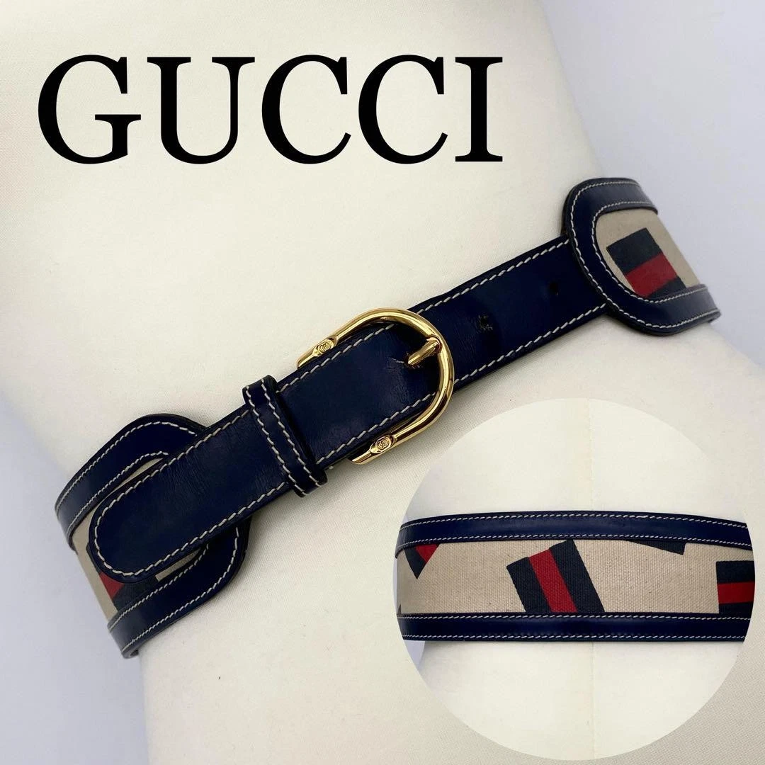 Ceinture GUCCI ligne sherry pvc cuir ferrures dorées