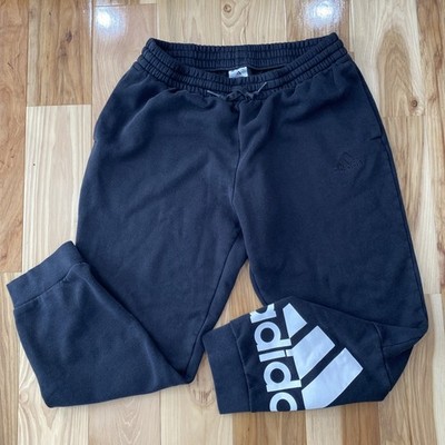 Adadias Mens L Black Joggers Sweatpants Cuffed Bottoms 2 Front Pockets Leg Logo