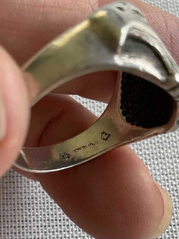 Anillo Wheeler de plata esterlina con incrustación de hematita negra azabache cabeza de águila 11 de colección Foto 4 de 4