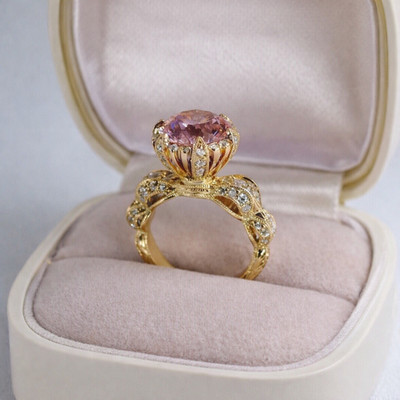 3.00 Ct Round Cut Natural Pink Sapphire Diamond Wedding Ring 14K Yellow Gold 8
