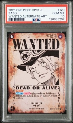 2025 PSA 10 Ace OP13-119 Sabo OP13-120 Wanted Seq Number Set ONE