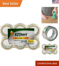 6 Rolls of EZ Start Tape - Crystal Clear, Strong Adhesive for Shipping Storage