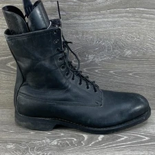 Addison Shoe Co Mens 10.5 XW Black Leather Military Boots Steel Toe Combat VTG