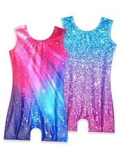 Gymnastics Leotards for Girls 2 3-4T 2pcs Starry Sky   Green Purple Gradient