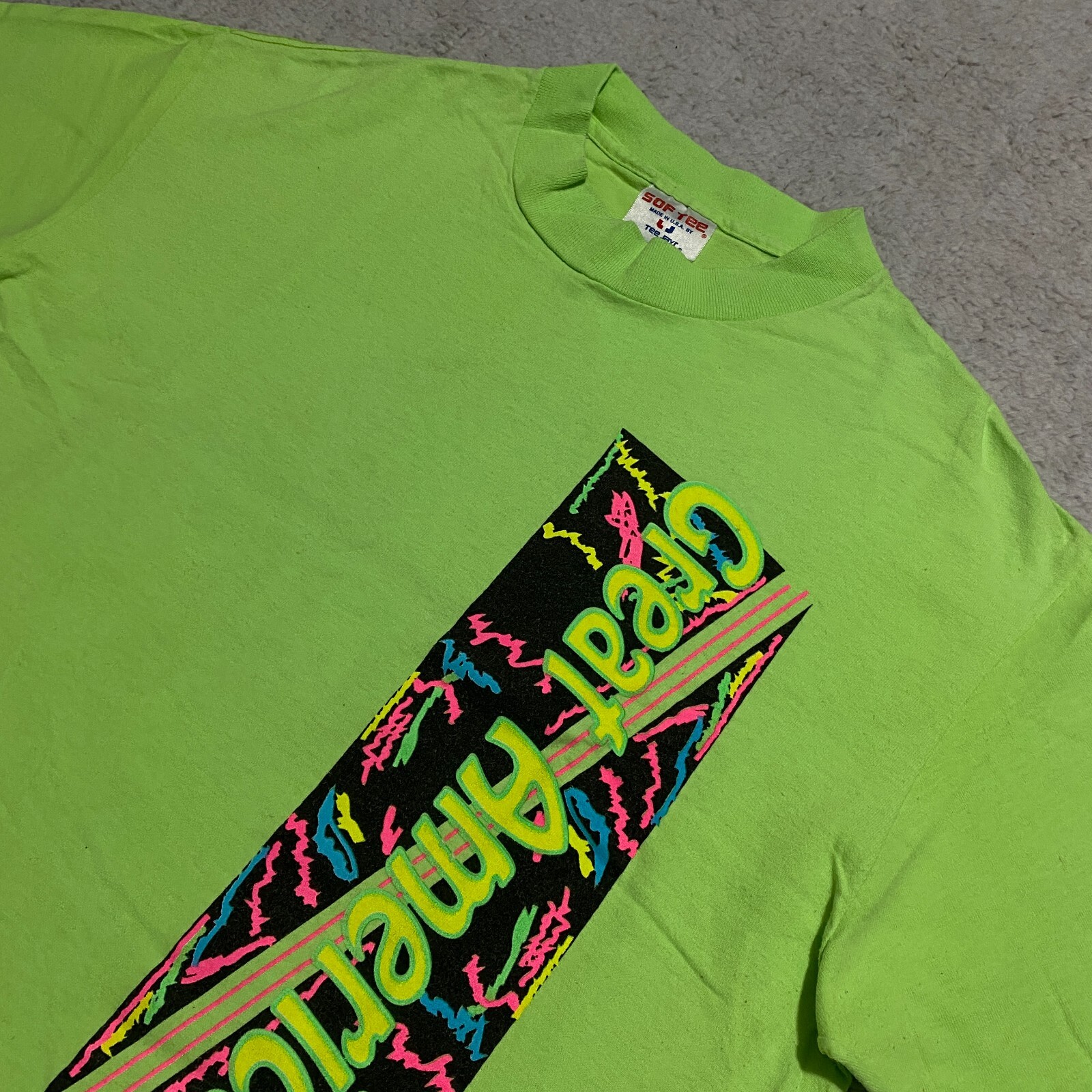 Vintage Six Flags Great America Mens T Shirt Large Green Retro 90s