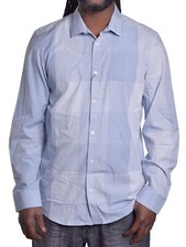 Calvin Klein New Men Light Blue Plaid Cotton Long Sleeve Button Up Shirt Small