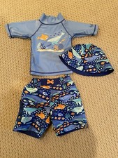 UV SKINZ SUNWEAR Blue Whale Fish 3-Piece Sun Swim Set Bathing Suit Size 2T