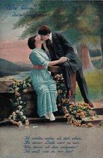 Couple In Love In The Park Kissing Vintage Postcard B59