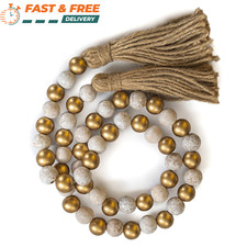 Wooden Bead Garland Decor Farmhouse Boho Tassel Garland Wood Beads Home Decor